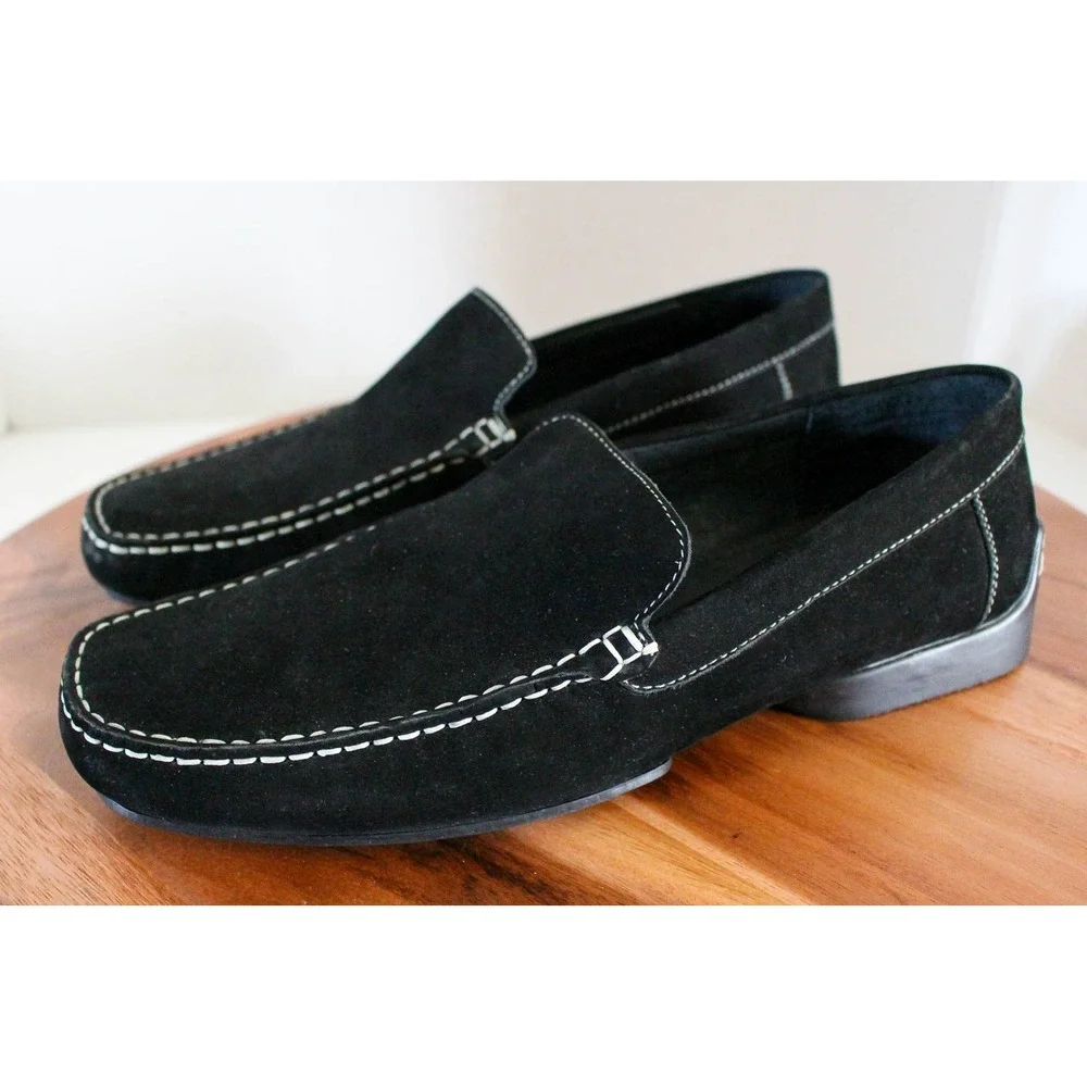 Gordon Rush Shoes Mens 9 Black Suede Slip On Loafers Moc Toe Drivers